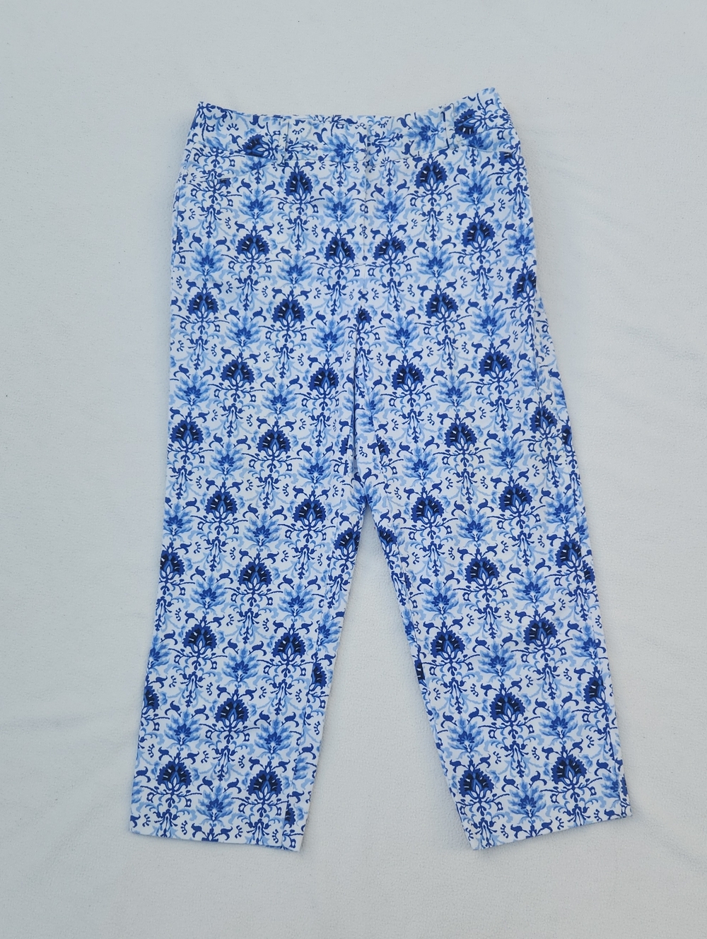 Talbots Blue & White Paisley Chatham Ankle Pants Size 2